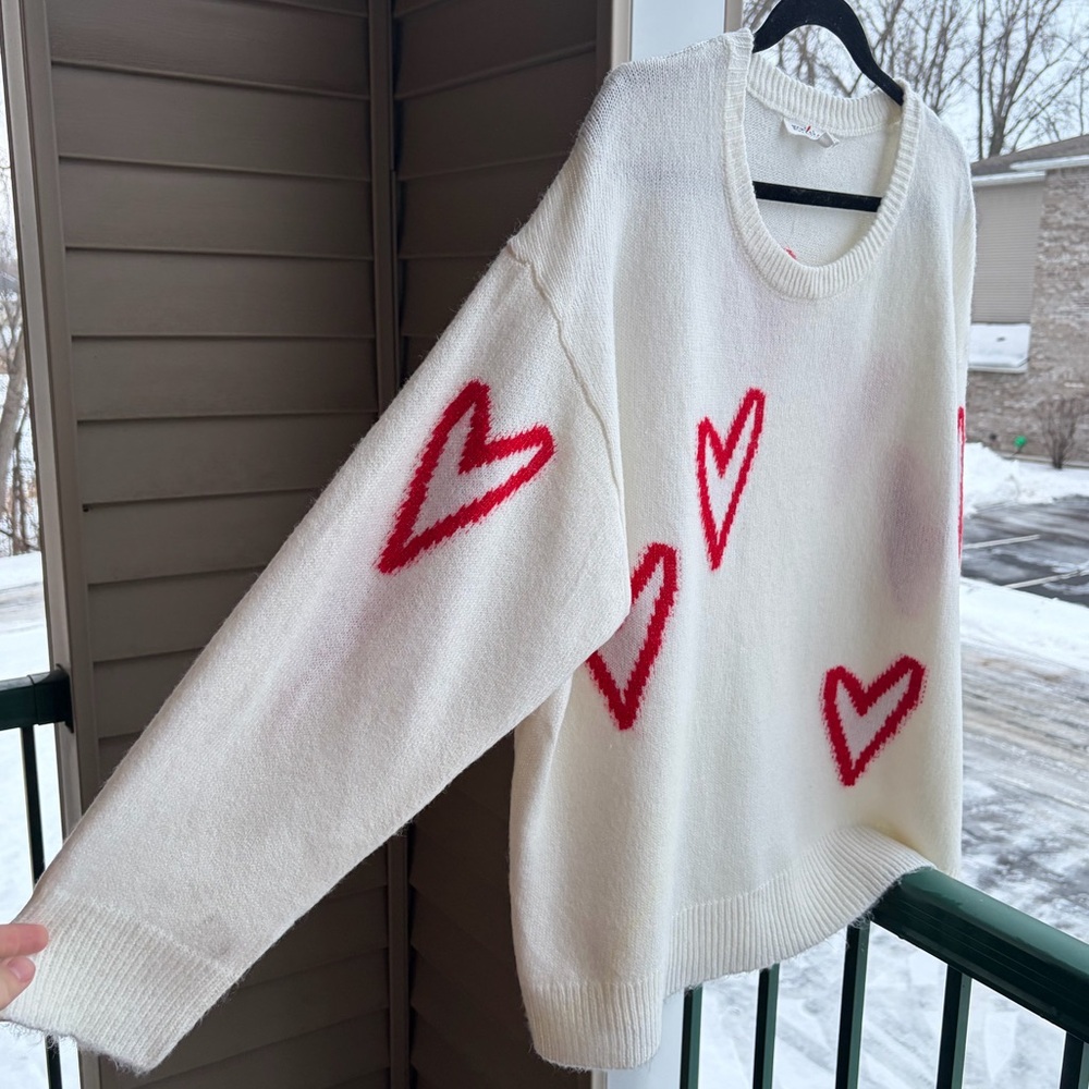 🆕♥️ Workshop Republic White Heart Knit Sweater Oversized Red Heart Print 3X Look - Picture 7 of 17